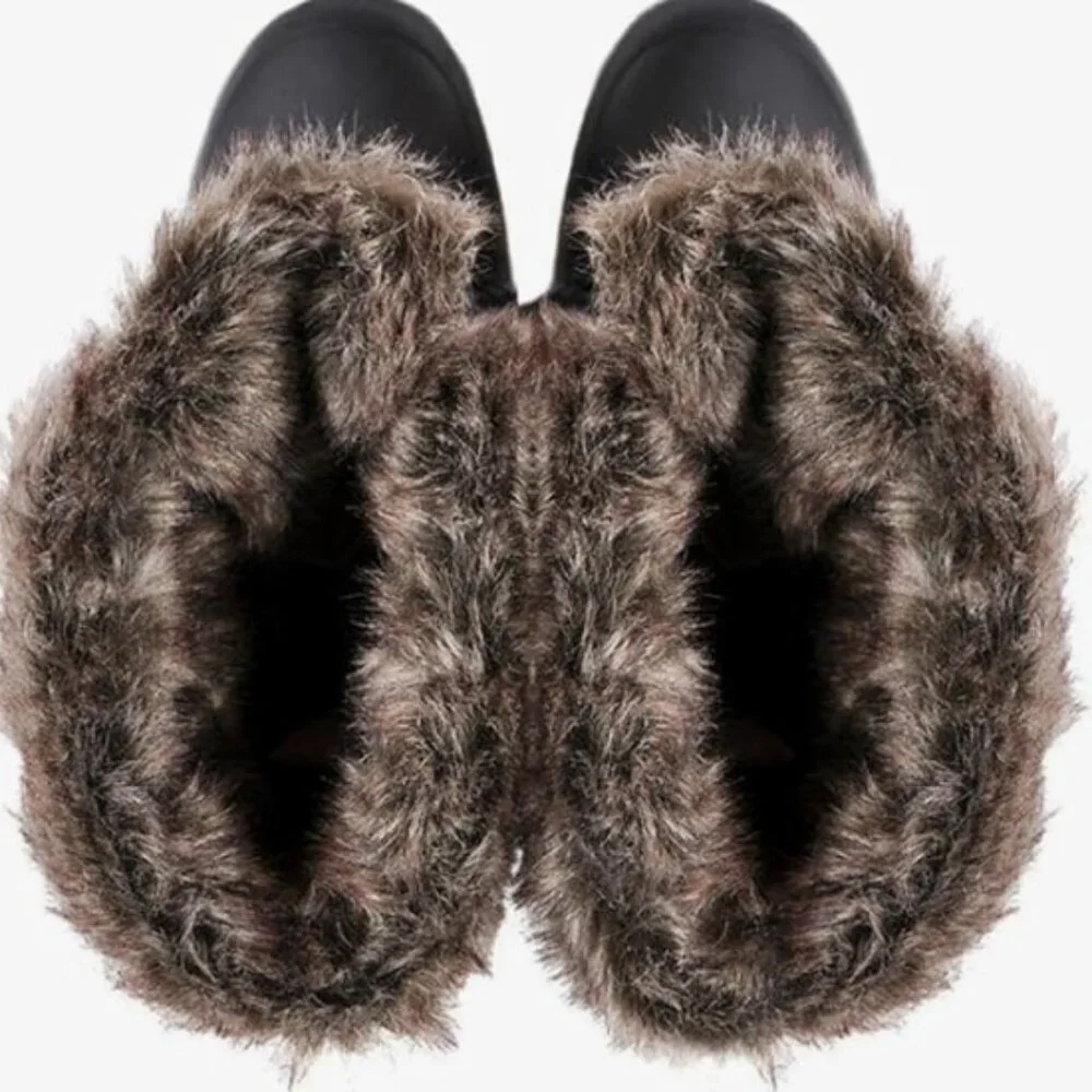 Khombu The Slope Black Winter Snow Boots Faux Fur Trim Size 9 NWT